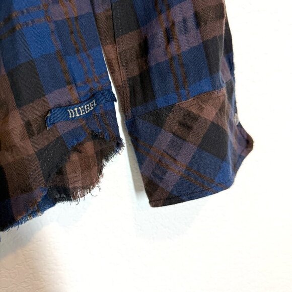 Diesel Long Sleeve Shirt Plaid Blue Brown Western Small - Picture 5 of 13